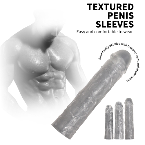 Набір насадок на силіконових член прозорого кольору Xise Textured Penis Sleeves 3 штуки - 2