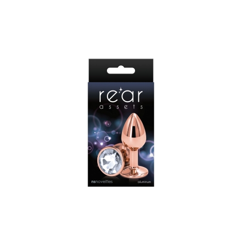 Анальная пробка золотистая с прозрачным камушком NS Novelties Rear Assets - Rose Gold размер Small - 2