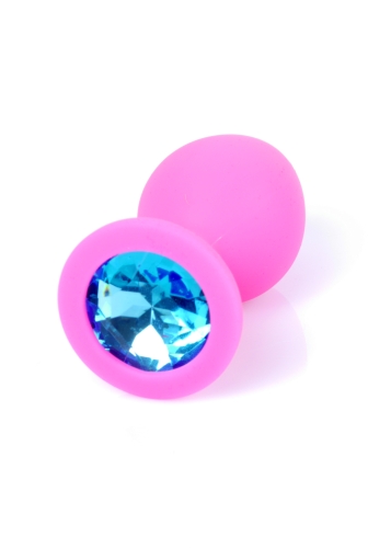 Анальний корок силіконовий рожевого кольору з блакитним камінчиком Boss series Plug Jewellery - 2