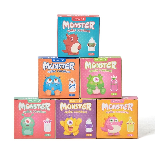 Презерватив прозорий із вусиками Recare Turquoise Monster Spike Condom - 8