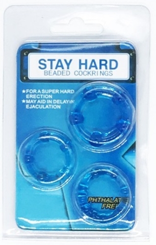 Набір ерекційних кілець на член блакитного кольору SKN Stay hard 3 штуки - 4