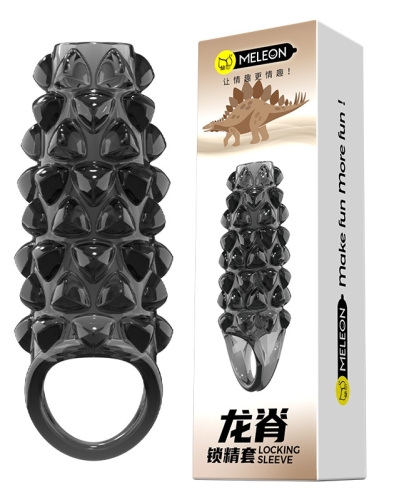 Стимулююча насадка на член із пухирцями чорна Meleon - Dragon Spine Locking Sleeve - 1
