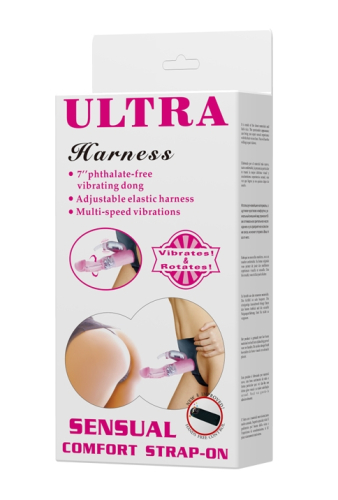 Страпон жіночий зі стимуляцією клітора рожевий ULTRA Harness STRAP-ON-Vibration Rotation - 11