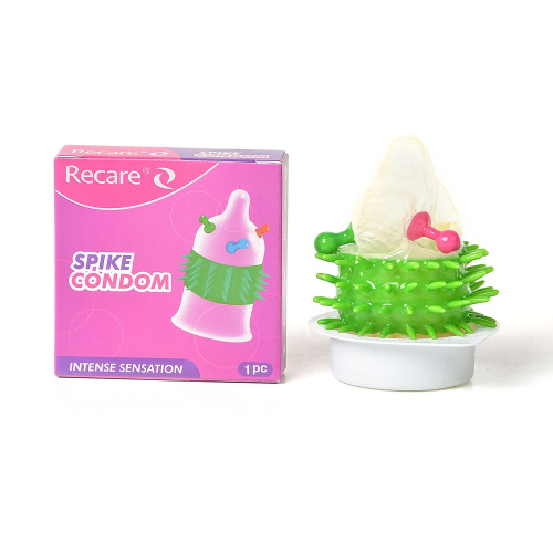 Презерватив прозрачный с шариками и рядами шипов Recare Spike Condom - 1