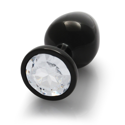 Металевий анальний затор з білим каменем Round Gem, розмір М Ouch! Чорного кольору - 5