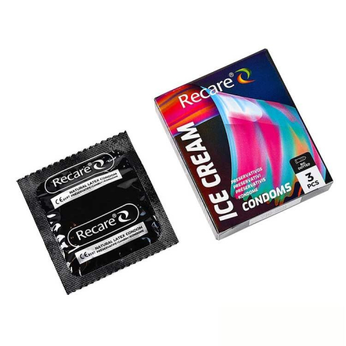 Презервативи з пухирцями аромат морозиво Recare Ice Cream Big Dotted Condoms Holographic 3 штуки - 2