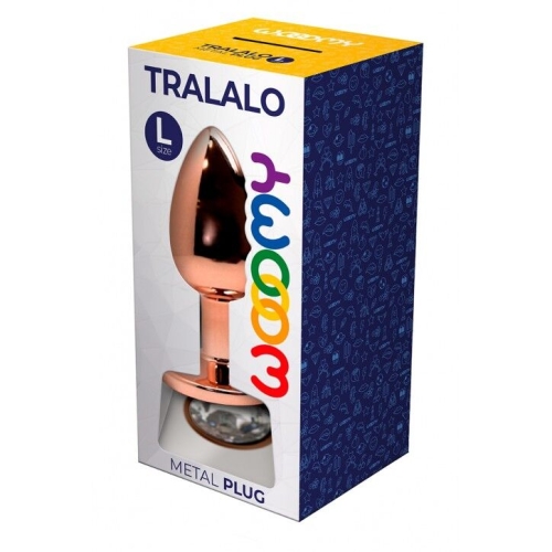 Анальна пробка Золотистого кольору зі сріблястим камінчиком Wooomy Tralalo Metal Plug розмір L - 2