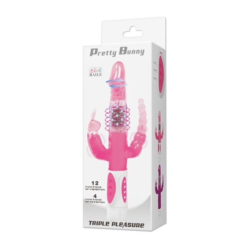 Вібромасажер ротатор з анальним і кліторальним стимулятором PRETTY BUNNY рожевий - 8