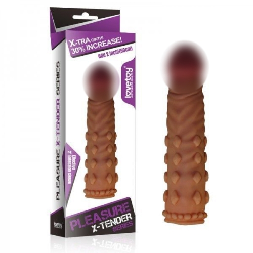 Реалістична Подовжуюча насадка на член + 5 см закрита lovetoy коричнева - 1