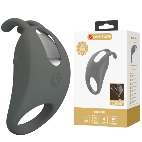 Ерекційне віброкільце на член із вусиками для клітора сіре LYBAILE PRETTY LOVE Master Ring - 11