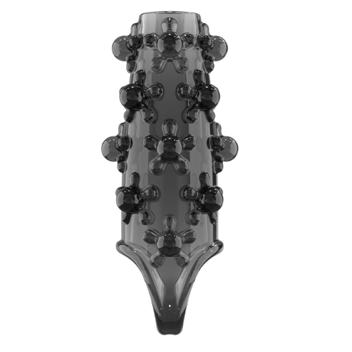 Стимулююча насадка на член із пухирцями чорна Meleon - Orbiting Beads Locking Sleeve - 3