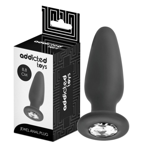 Анальний корок силіконовий чорний з камінчиком Addicted Toys Anal Plug Jewel Silicone 90 мм - 1