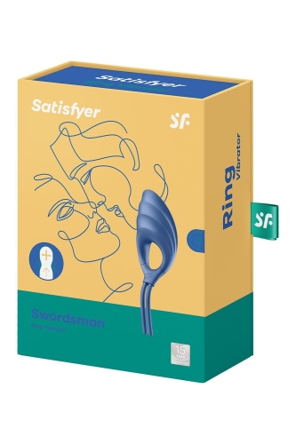 Эрекционное виброкольцо для пениса синего цвета Satisfyer Swordsman - 7
