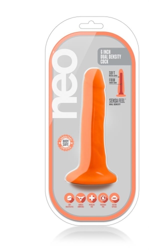Фалос на присоску реалістичний Помаранчевий NEO 6INCH DUAL DENSITY cock NEON - 2