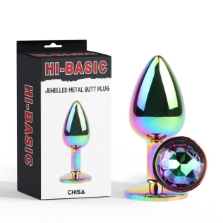 Анальная пробка металлическая хамелеон с радужным камушком Chisa Jewelled Metel Butt Plug