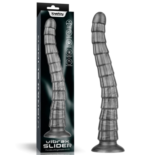 Огромный вибратор ребристый на присоске серебристого цвета Lovetoy King Sized Vibrating Vibrax Slider - 1