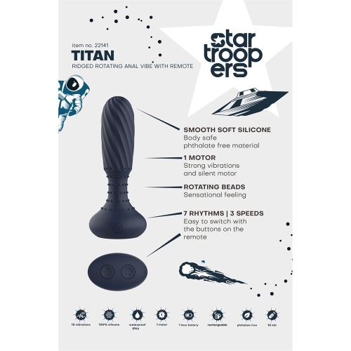 Анальний вібратор з кульками, що обертаються, і з пультом синій Dream Toys Startroopers Titan - 9