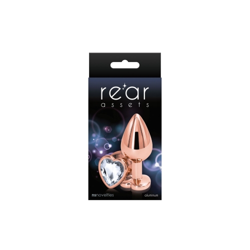 Анальная пробка золотистая с камушком прозрачным по форме сердца NS Novelties Rear Assets - Rose Gold Heart размер Medium - 2
