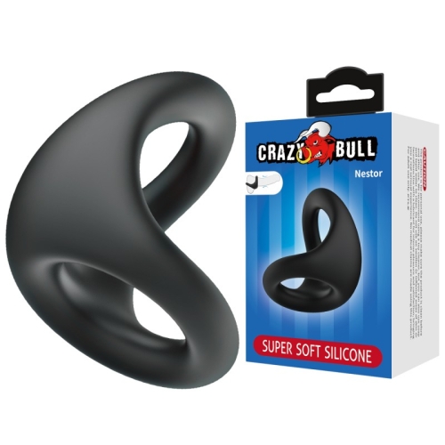 Эрекционное кольцо для пениса и мошонки из эластичного силикона черное Crazy Bull - 1