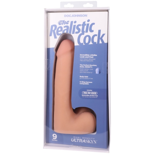 Фаллоимитатор реалистичный на съемной присоске телесный Doc Johnson The Realistic Cock ULTRASKYN - 9 Inch with Balls Vanilla - 9