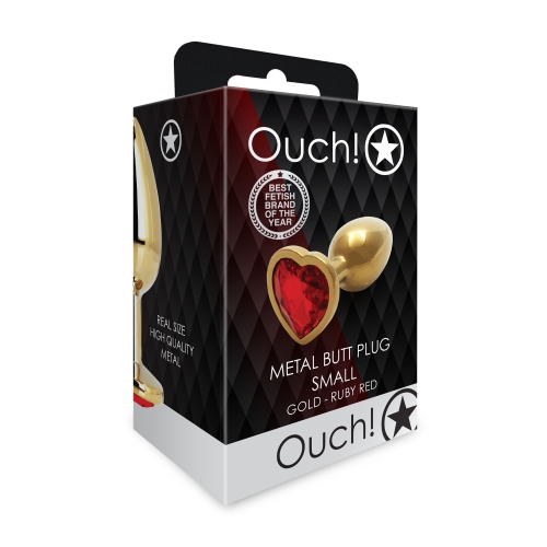 Золота анальна пробка з червоним каменем у вигляді серця Ouch! - 8 Золота анальна пробка з червоним каменем у вигляді серця Ouch! - 8