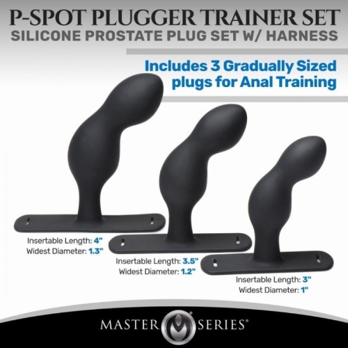 Набір анальних пробок з портупеєю чорний Master Series P-Spot Plugger Trainer Set 3 штуки - 6