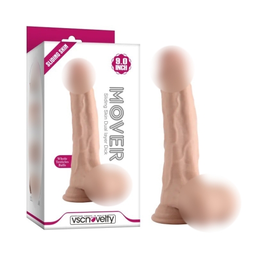 Фаллоимитатор реалистичный на присоске Sliding Skin Dual Layer Dong-Whole testicles 9.0 телесный - 1