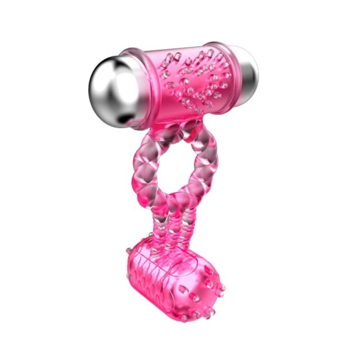 Эректильное вибро-кольцо с 2 пулями и стимулятором клитора LYBAILE Sweet Vibration Ring розовое - 3
