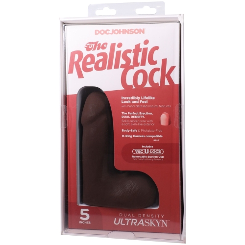 Фаллоимитатор реалистичный на съемной присоске коричневый Doc Johnson The Realistic Cock ULTRASKYN - 5 Inch with Balls Chocolate - 9