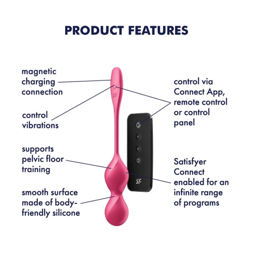 Вагинальные шарики с вибрацией и смарт управлением красного цвета Satisfyer Love Birds 1 - 3