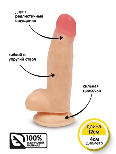 Силіконовий 9/4 см фалоімітатор на присоску реалістичний Brazzers 12 см х 4 см - 4