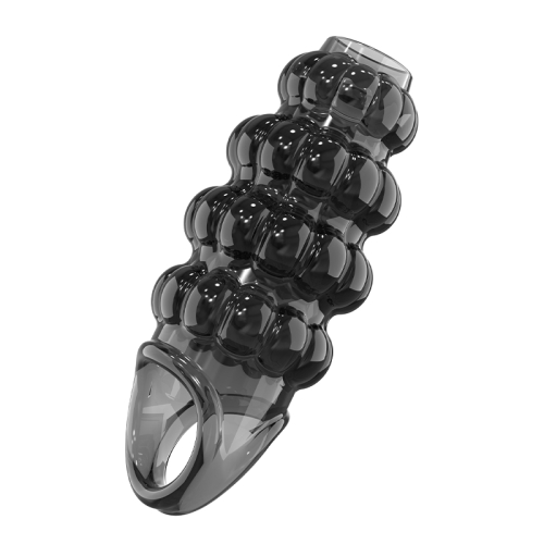 Стимулююча насадка на член із пухирцями чорна Meleon - Dominate Beads Locking Sleeve - 9