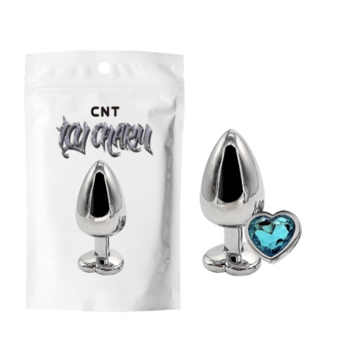 Анальная пробка из медицинской стали серебристого цвета с голубым камушком в форме сердца Cnt Heart Gem - 1