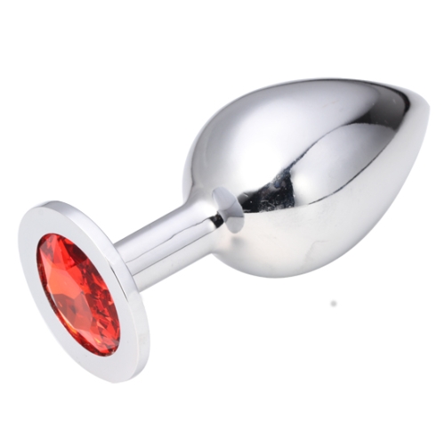 Анальна втулка з червоним кристалом SILVER PLUG LARGE L 95 мм d 41 мм Вага 160г - 1