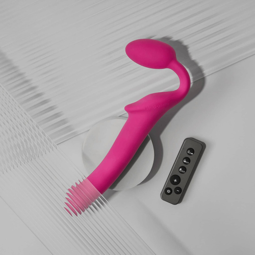 Безременной вибрострапон розового цвета с пультом ДУ Strap-On-Me Vibrating Fuchsia размер XL - 2