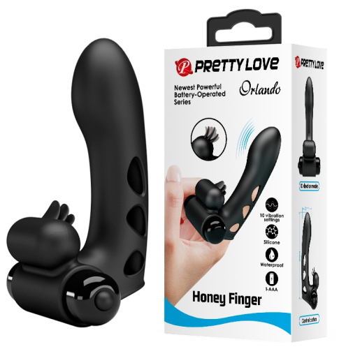 Силиконовый вибратор на палец с клиторальным стимулятором черный Pretty Love - Orlando Finger - 1