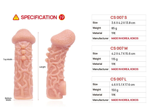 Насадка на член з отвором для мошонки тілесного кольору Kokos Cock Sleeve CS 007 розмір M - 7