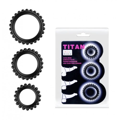 Набір ерекційних кілець на член 3-х розмірів чорний Baile Titan Cock Rings - 1