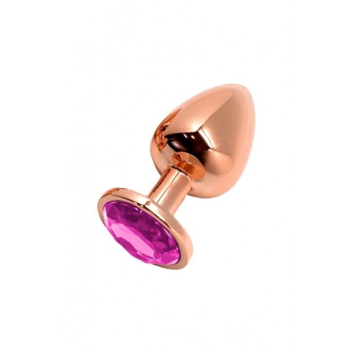 Анальна пробка Золотистого кольору з рожевим камінчиком Wooomy Tralalo Rose Gold Plug Magenta розмір S - 1