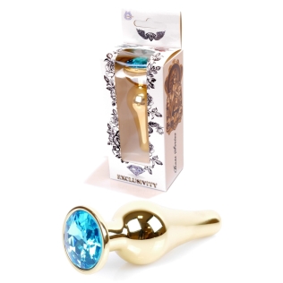 Анальна пробка золотистого кольору із кристалом блакитного кольору BOSS of TOYS Jewellery BUTT plug