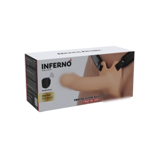 Порожнистий віброфаллопротез ремінний з пультом бежевий Hidden Desire Inferno