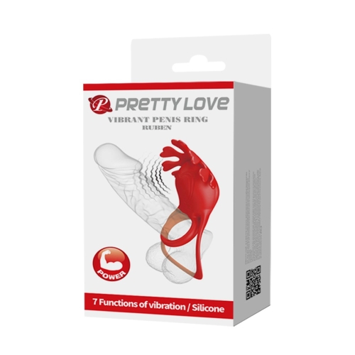 Эрекционное виброкольцо на член силиконовое красного цвета Lybaile Pretty Love - 6