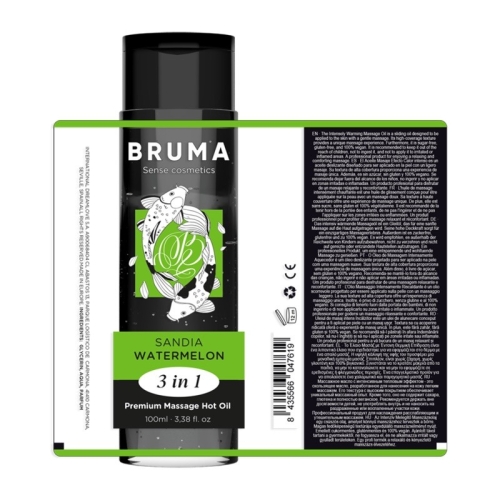 Масажне масло з тепловим заспокійливим ефектом зі смаком кавуна Bruma Premium Massage Hot Oil Watermelon 3 In 1 100 мл - 3