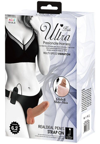 Страпон с вибрацией на ремне коричневый Ultra Passionate Harness Realdeal Penis 6.2 - 12