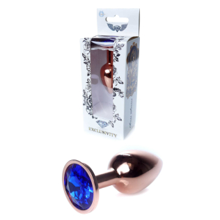 Анальний затор золотистого кольору з синім камінчиком Boss series Plug jewellery