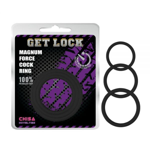 Эрекционные кольца разного размера черного цвета Chisa Magnum Force Cock Ring - 1