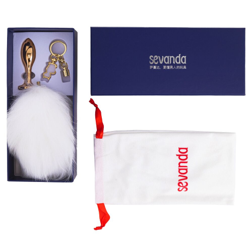 Металлическая анальная пробка Кроличий хвост LOCKINK SEVANDA White Bunny-Tail Anal Rose-shape Plug - 8