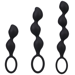Набор анальных пробок шарообразных с кольцом черного цвета Doc Johnson Mood Naughty Contour Beads Trainer Set