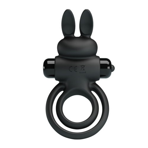 Ерекційне віброкільце на член із кроликом подвійне чорне Lybaile Pretty Love Bunny III - 3