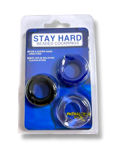 Набор 3 эрекционных колец на член черное прозрачное синее Stay Hard - 3